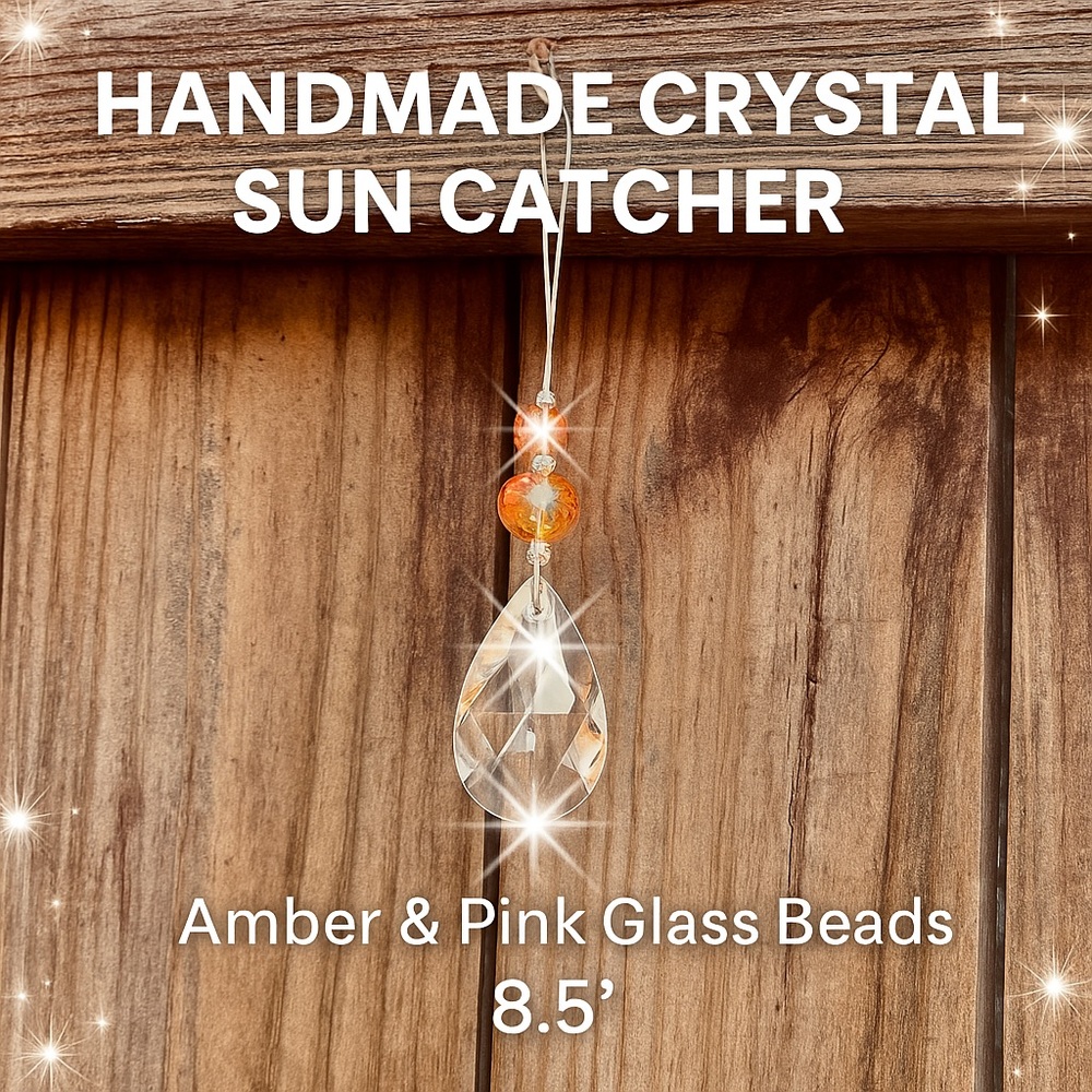 Handmade Amber & Crystal Sun Catcher – Sparkling Glass Hanging Decor (8.5”)